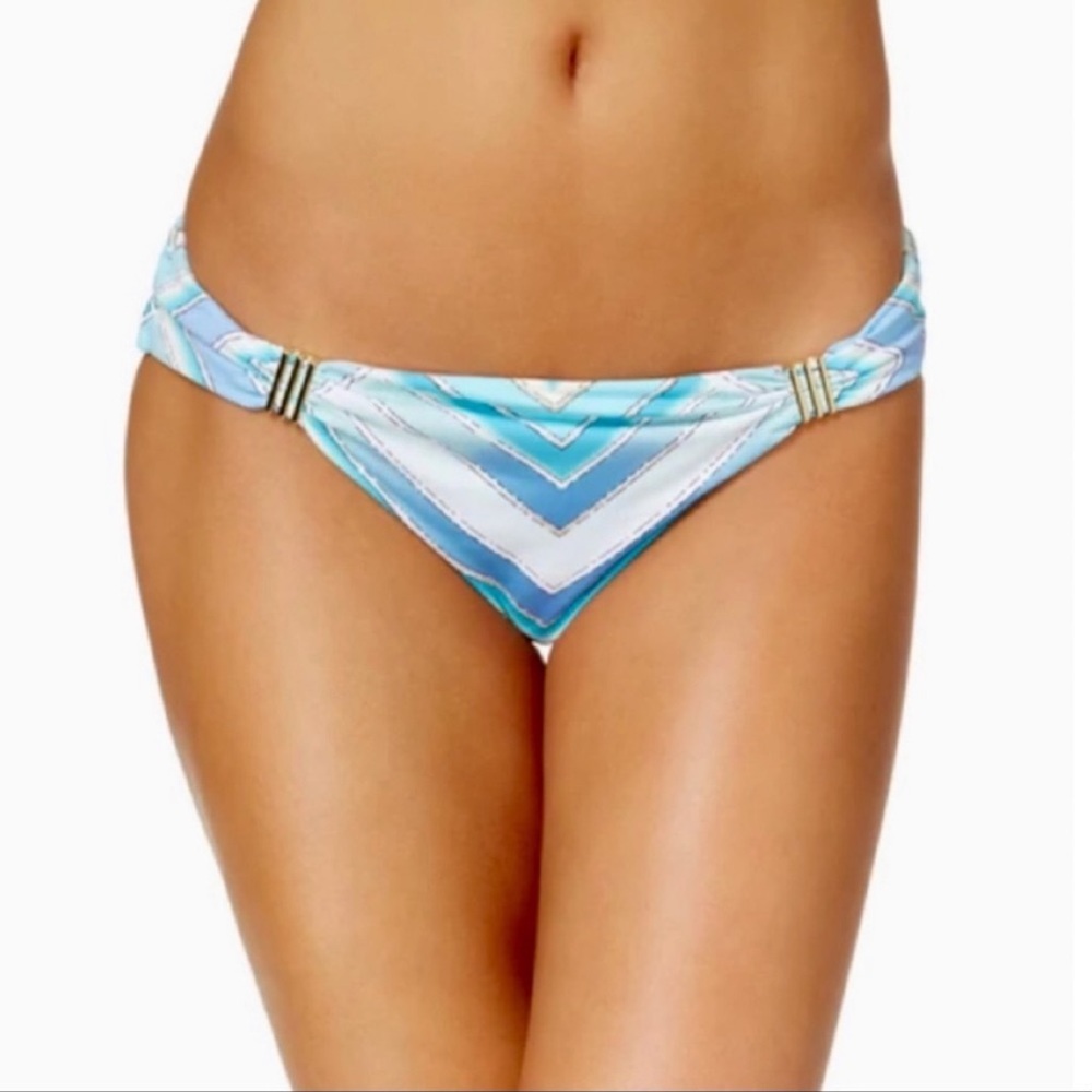 Bar III Bikini Bottoms Chevron Scarf Design Crystal Blue Size Large